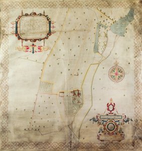 Kartta Shifnalin kartanosta, Shropshire, 1635 (muste ja väri vellum)