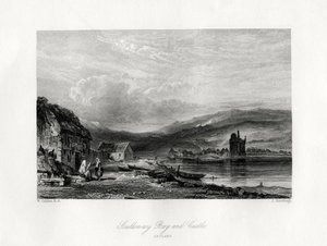 Scalloway Bay ja linna, Zetland, 1800-luku tekijältä J. Horsburgh
