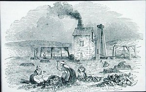Kuparimalmien rikkominen ja lajittelu julkaisusta "Cyclopaedia of Useful Arts & Manufactures", toimittanut Charles Tomlinson, noin 1880-luku (kaiverrus)