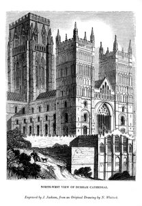 Luoteisnäkymä Durhamin katedraalista, 1843 tekijältä J. Jackson