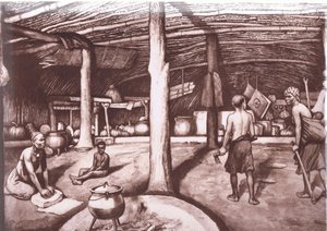 Kaffir kraalin sisällä, MacMillanin koulujulisteista, n. 1950-60 luvut (litho)