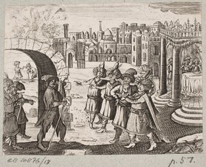 Kuvitus Adam Oleariukselle, "Persialainen Rosenthal, nerokas runoilija Schich Saadi […]", Schleswig 1660 tekijältä J. Muller