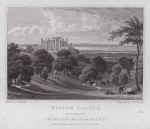Wilton Castle, Yorkshire, Sir John Lowtherin kotipaikka (kaiverrus) tekijältä John Preston Neale
