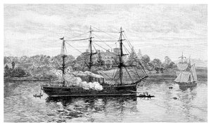 Government House ja HMS Nelson, Sydney, New South Wales, Australia, 1886.