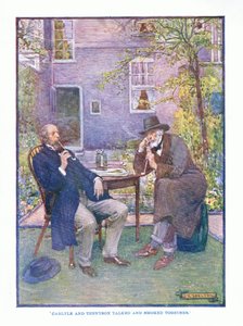 Carlyle ja Tennyson puhuivat ja polttivat yhdessä, englantilaisen kirjallisuuden pub. T C & EC Jack, n. 1920