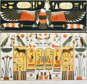 G. Belzonin löytämä seinämaalaus Theban kuninkaiden haudoista, levy 2 teoksesta "Plates Illustrative of the Researches in Egypt and Nubia", kaiverrettu Charles Hullmandel (1789-1850) 1820-22) (valaistu tekijältä J. Ricci