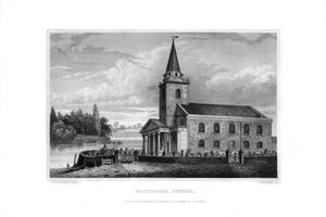 Battersean kirkko, Battersea, Lontoo, 1829. tekijältä J. Rogers