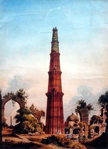 Qutb Minar, Delhi, noin 1815 (vesiväri paperille).