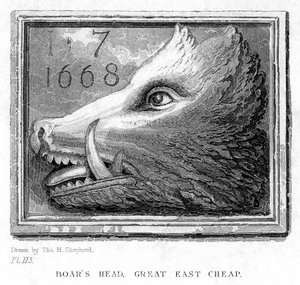 Majatalokyltti Boars Head Tavernista, Eastcheap, Lontoo, 1800-luku.