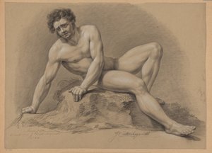 Istuva alaston mies edestä katsottuna (2. palkinto 1810) tekijältä J. Uittenbogaardt