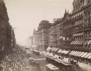 Näkymä State Streetille pohjoiseen Madison Streetiltä, Chicagossa, 1890 tekijältä J. W. Taylor