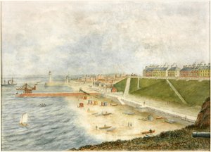 Roker Terrace and Harbour -sisäänkäynti Holey Rockista (akvarelli paperille) tekijältä J. Webster