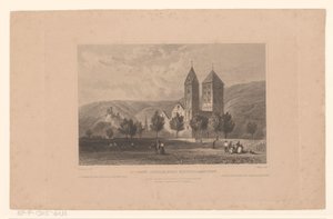 Näkymä Johanniskirchelle, lähellä Lahnsteinia St. Johanneksen kirkko, lähellä Niederlahnsteinia / St. Johanneskirche Berg Niederlahnstein / Eglise de St. John. Pres Niederlahnstein (otsikko esineessä) tekijältä J. Weeks