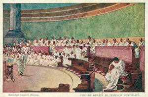 Cicero hyökkää Catilina kimppuun muinaisen Rooman senaatissa (väri litho)