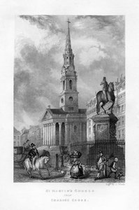 St Martinsin kirkko Charing Crossista, Lontoosta, 1800-luku. tekijältä J. Woods