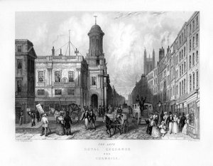 Myöhäinen Royal Exchange ja Cornhill, Lontoo, 1800-luku.