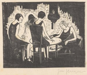 Neljä naista istuu pöydässä tekijältä Jac Jongert (signed by artist)