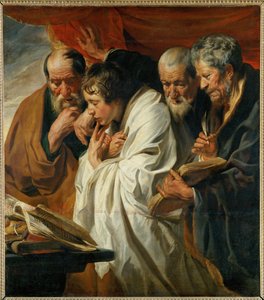 Neljä evankelistaa, Matteus, Luukas, Markus ja Johannes ... tekijältä Jacob (studio of) Jordaens