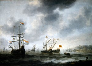 Hollantilainen lippulaiva De Roode Leeuw ja kaksi englantilaista alusta (öljy kankaalle) tekijältä Jacob Adriaensz. Bellevois