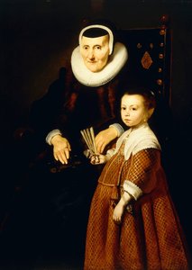 Naisen muotokuva, 80 v. tytön kanssa, 6 v., kolme neljäsosaa, n. 1632-33