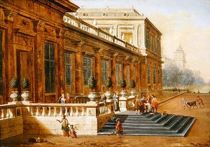 Tuhlaajapojan paluu klassisen palatsin portailla (öljy kankaalle) tekijältä Jacob Balthasar Peeters