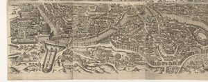 Plattegrond van Rome ten tijde van Keizer Augustus (onderste blad) Erittäin tarkka kuva muinaisesta kaupungista muodostettu muinaisista monumenteista Muinaisen Rooman hahmoja raunioituneiden rakennusten jäljestä (...) tekijältä Jacob Bos