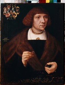 Muotokuva miehen sormuksista. Mies muotokuva sormuksista. Jacob van Utrechtin maalaus (noin 1479-1525 jälkeen) tekijältä Jacob Claesz. von Utrecht