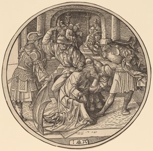 Kristuksen pilkkaaminen ja Kristus ennen Kaifaa tekijältä Jacob Cornelisz van Oostsanen