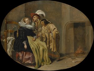 Pariskunta sisätiloissa mustalaisen ennustajan kanssa, n. 1632-33.