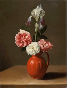 ""Kimppu iirisistä ja kolmesta ruususta fajanssiruukussa"" (Iiris ja kolme ruusua fajanssiruukussa) Jacob Foppens van Esin (noin 1596-1666) maalaus - Öljy puulle, koko 30x29 cm Fondation Custodia