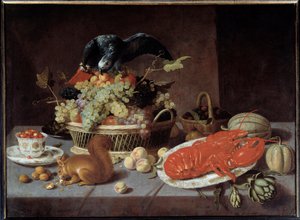 Asetelma oravan kanssa. Jacob Fopsen Van Esin maalaus (v.1596-1666) Ec. Flam.