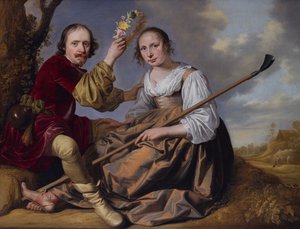 Pariskunta pastoraalisessa maisemassa (öljy kankaalle) tekijältä Jacob Gerritsz Cuyp