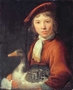 Poika hanhen kanssa