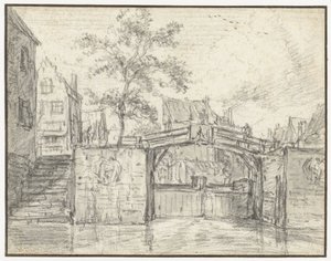 Oude Haarlemmersluis (vanha Haarlemin lukko) Martelaarsgrachtissa, Amsterdamissa tekijältä Jacob van Ruisdael