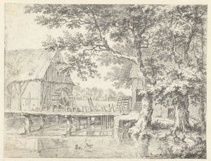 Näkymä kahdesta vesimyllystä, jotka reunustavat sulkua tekijältä Jacob van Ruisdael