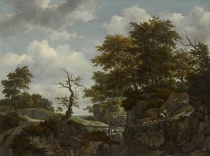 Maisema sillan, karjan ja hahmojen kanssa, n. 1660 tekijältä Jacob van Ruisdael