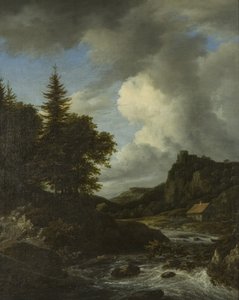 River in Spate, n. 1660 (öljy kankaalle) tekijältä Jacob van Ruisdael