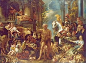 Diogenes etsii rehellistä miestä tekijältä Jacob Jordaens