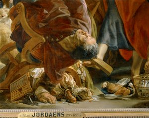 Jeesus karkottaa kauppiaat temppelistä (öljy kankaalle) tekijältä Jacob Jordaens