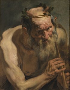 Vanha satyyri pitelee huilua, n. 1620 tekijältä Jacob Jordaens