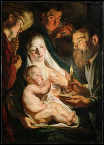 Pyhä perhe paimenten kanssa, 1616 tekijältä Jacob Jordaens