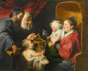 Neitsyt ja lapsi St. Johnin ja hänen vanhempiensa kanssa, n. 1617-1618 tekijältä Jacob Jordaens