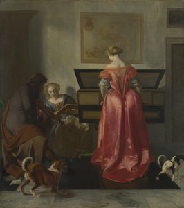 Kaksi naista ja mies musiikissa, n. 1675 tekijältä Jacob Lucasz. Ochtervelt