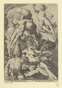 Neljä elementtiä Mytologiset ja allegoriset esitykset (sarjan nimi) tekijältä Jacob Matham (attributed to)