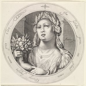 Ceres tapasi runsaudensarven Venus, Bacchus en Ceres (sarjan nimi) tekijältä Jacob Matham