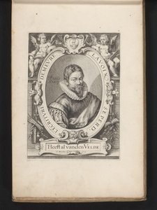 Muotokuva Jan van den Veldestä 36-vuotiaana Kirjoitustaiteen peili (sarjan nimi) tekijältä Jacob Matham