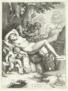 Venus ja Cupid nukkuvat ja satyyrit tarkkailevat niitä tekijältä Jacob Matham