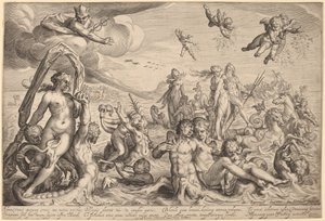 Neptunuksen ja Thetisin voitto tekijältä Jacob Matham, after Bartholomaeus Spranger