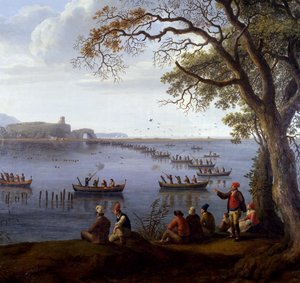 Ferdinand IV metsästää nokkoja Fusarojärvellä, kirjoittanut Jacob Philipp Hackert (1737-1807), Yksityiskohta tekijältä Jacob Philippe Hackert