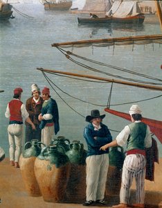 Kalastajat ja oliiviöljykauppiaat Napolissa, Italiassa (Kalastajat, oliiviöljykauppiaat Napolin satamassa) Jacob Philipp Hackertin maalaus dit Hackert d